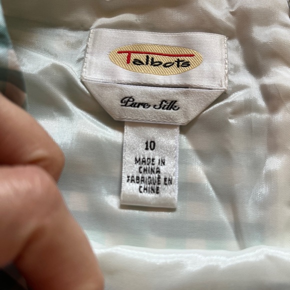 Vintage Talbots silk shantung sheath dress secretary gingham turquoise 10 8 6 - Picture 3 of 5